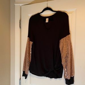 7th Ray Rose Gold Sequin Balloon Sleeve Top